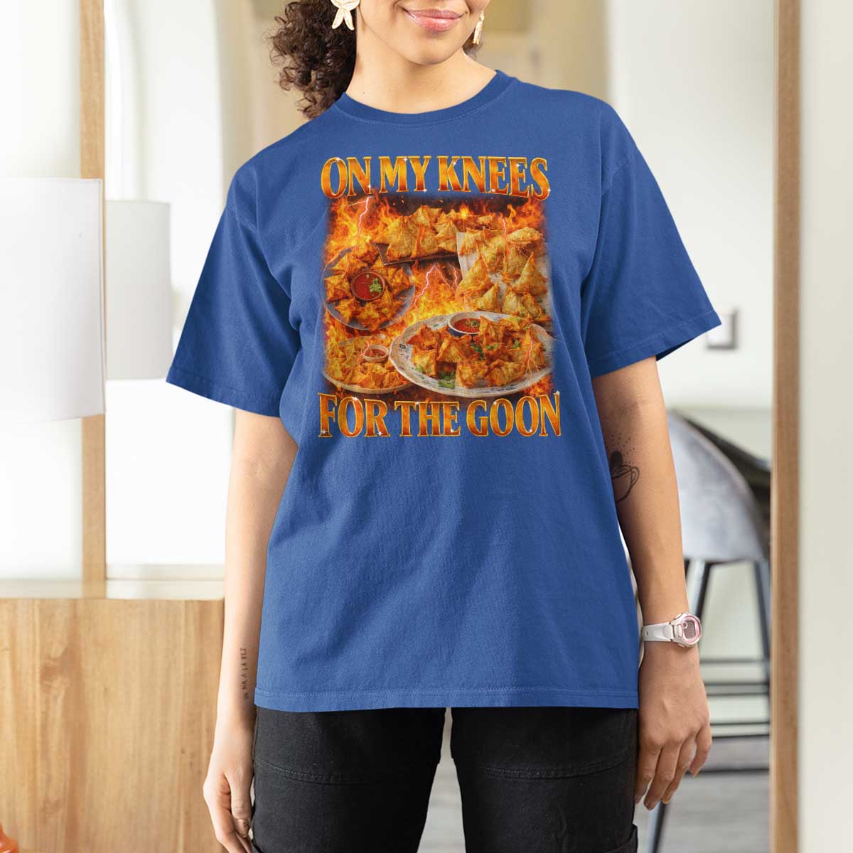 Funny Crab Rangoon Meme T Shirt For Women Vintage 90s Style On My Knees Bootleg Graphic - Wonder Print Shop