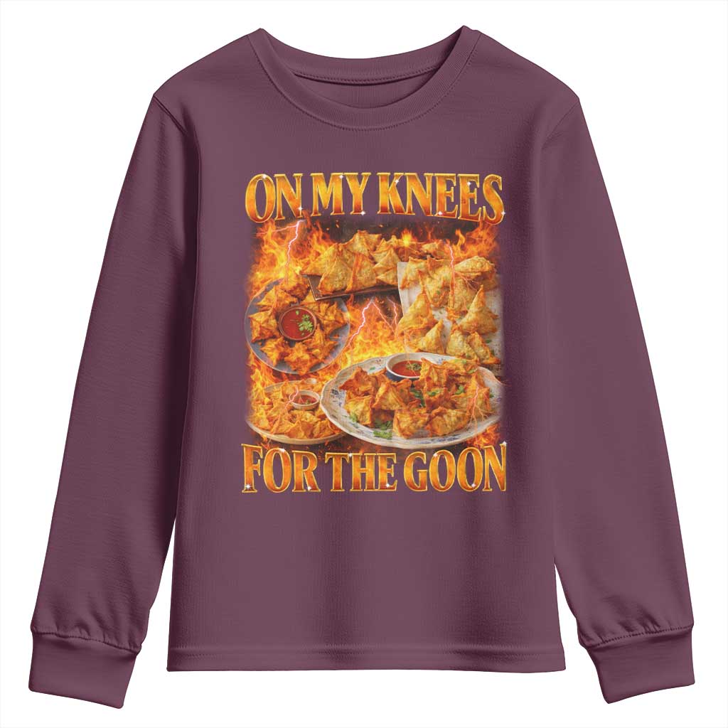 Funny Crab Rangoon Meme Youth Sweatshirt Vintage 90s Style On My Knees Bootleg Graphic - Wonder Print Shop