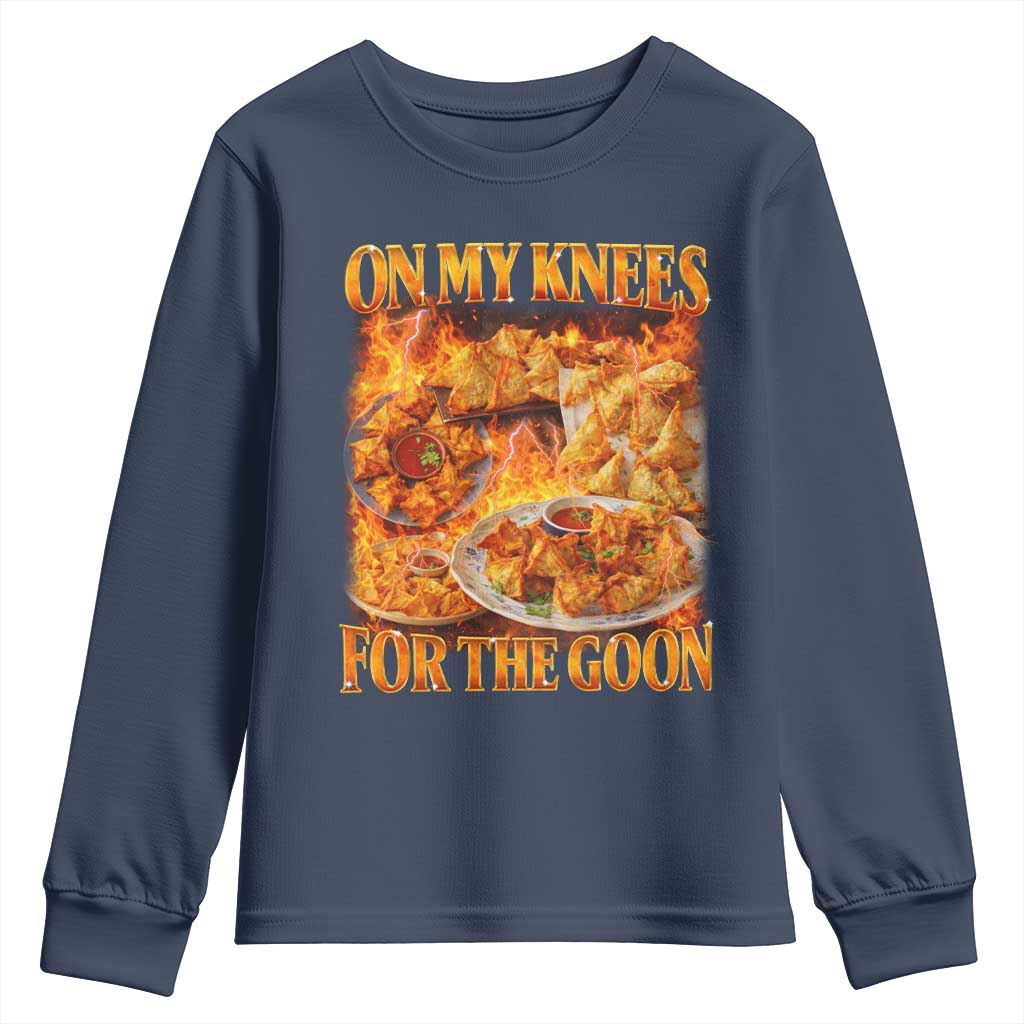 Funny Crab Rangoon Meme Youth Sweatshirt Vintage 90s Style On My Knees Bootleg Graphic - Wonder Print Shop