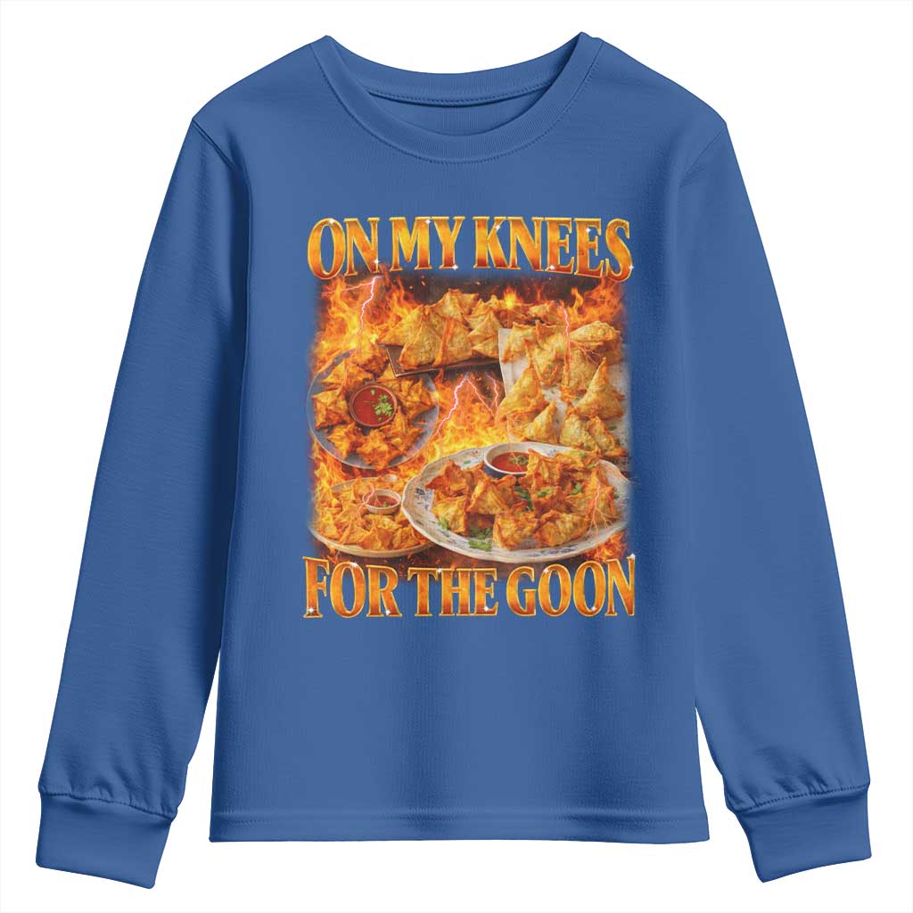 Funny Crab Rangoon Meme Youth Sweatshirt Vintage 90s Style On My Knees Bootleg Graphic - Wonder Print Shop