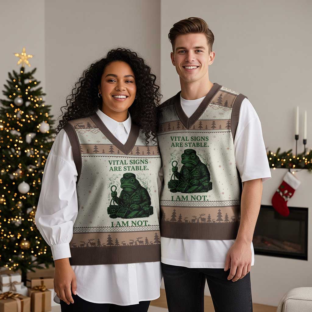 Frog Medic V-Neck Knit Sweater Vest Funny Animal EMT Emergency Health Workers