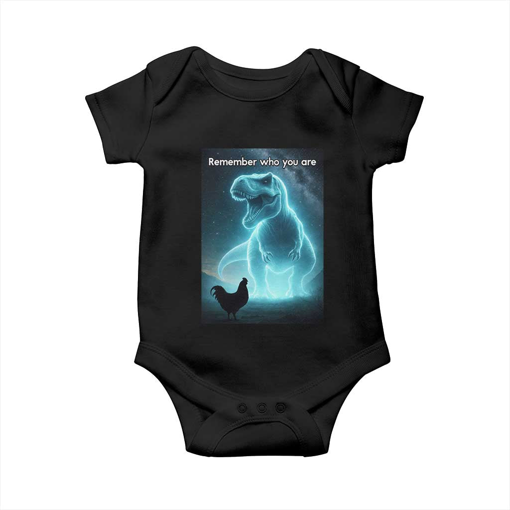 Remember Who You Are Baby Onesie Funny Evolution Joke Meme Chicken Dinosaur - Wonder Print Shop