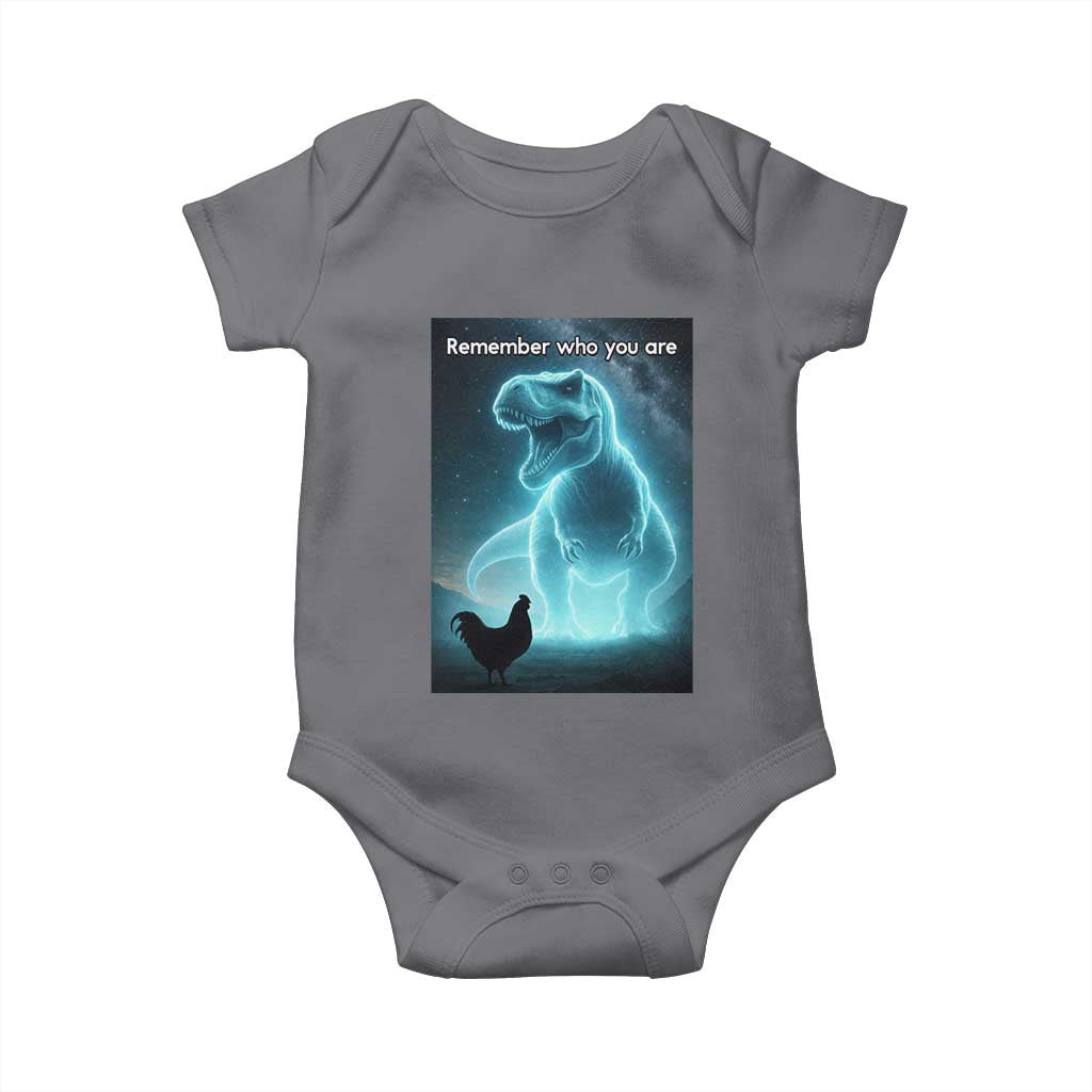 Remember Who You Are Baby Onesie Funny Evolution Joke Meme Chicken Dinosaur - Wonder Print Shop