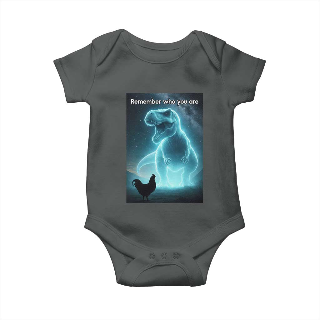Remember Who You Are Baby Onesie Funny Evolution Joke Meme Chicken Dinosaur - Wonder Print Shop