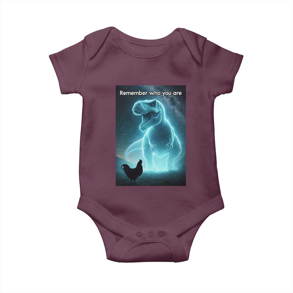Remember Who You Are Baby Onesie Funny Evolution Joke Meme Chicken Dinosaur - Wonder Print Shop
