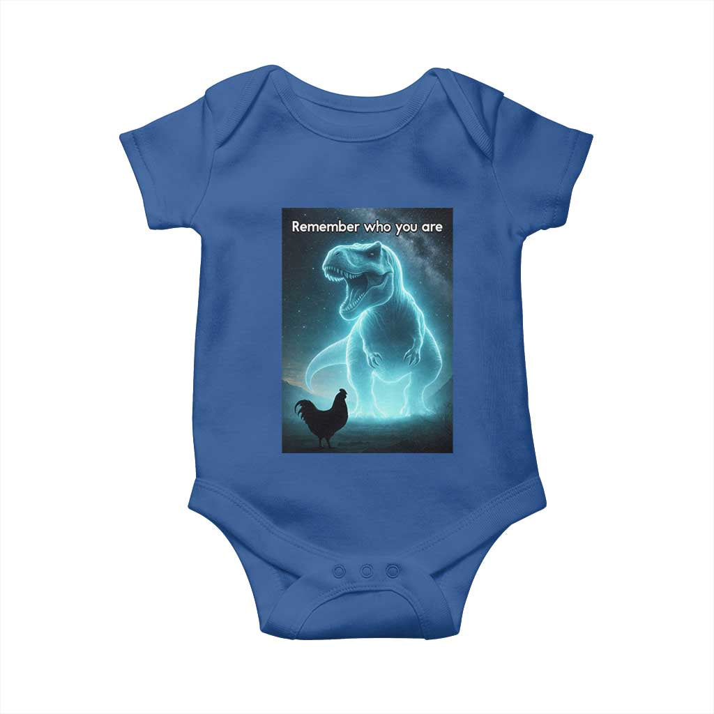 Remember Who You Are Baby Onesie Funny Evolution Joke Meme Chicken Dinosaur - Wonder Print Shop