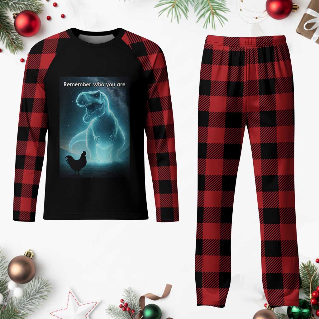 Remember Who You Are Plaid Pajama Set Funny Evolution Joke Meme Chicken Dinosaur - Wonder Print Shop