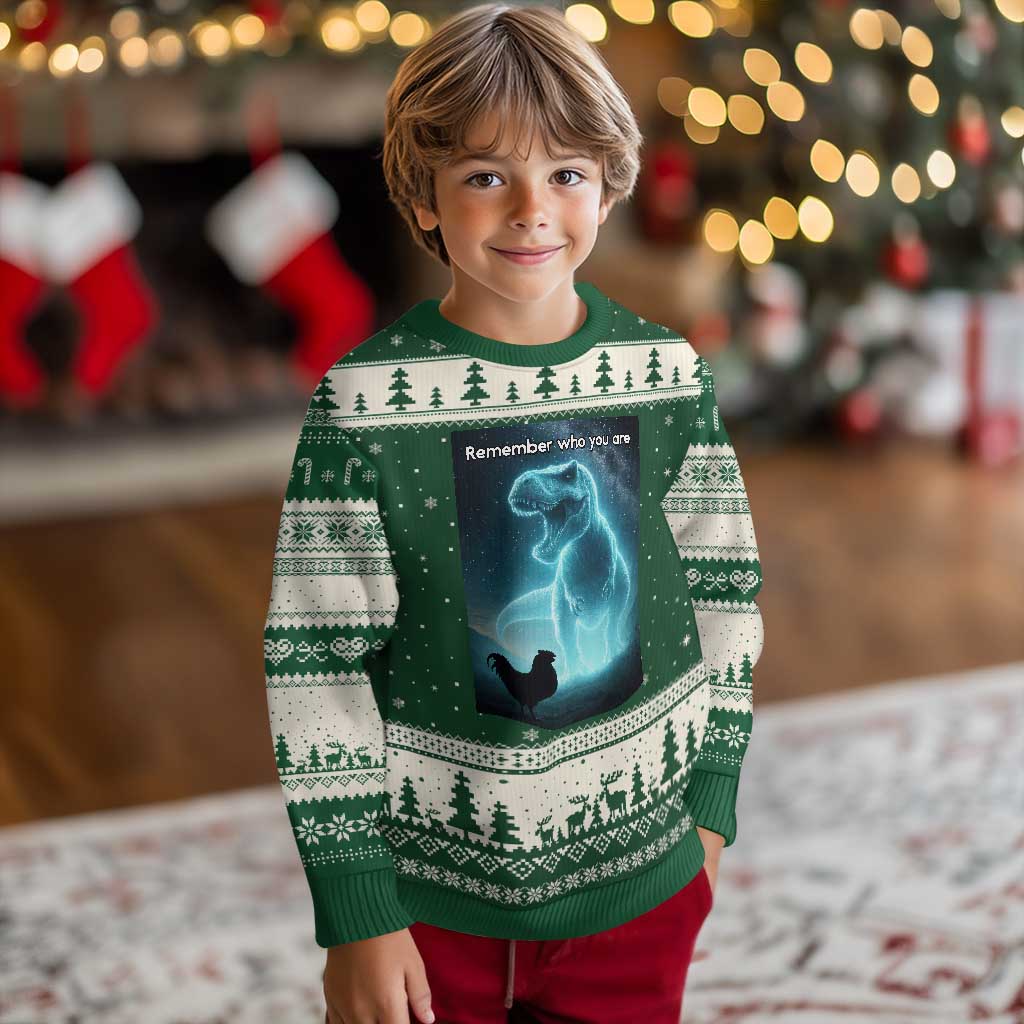 Remember Who You Are Ugly Christmas Sweater Funny Evolution Joke Meme Chicken Dinosaur - Wonder Print Shop