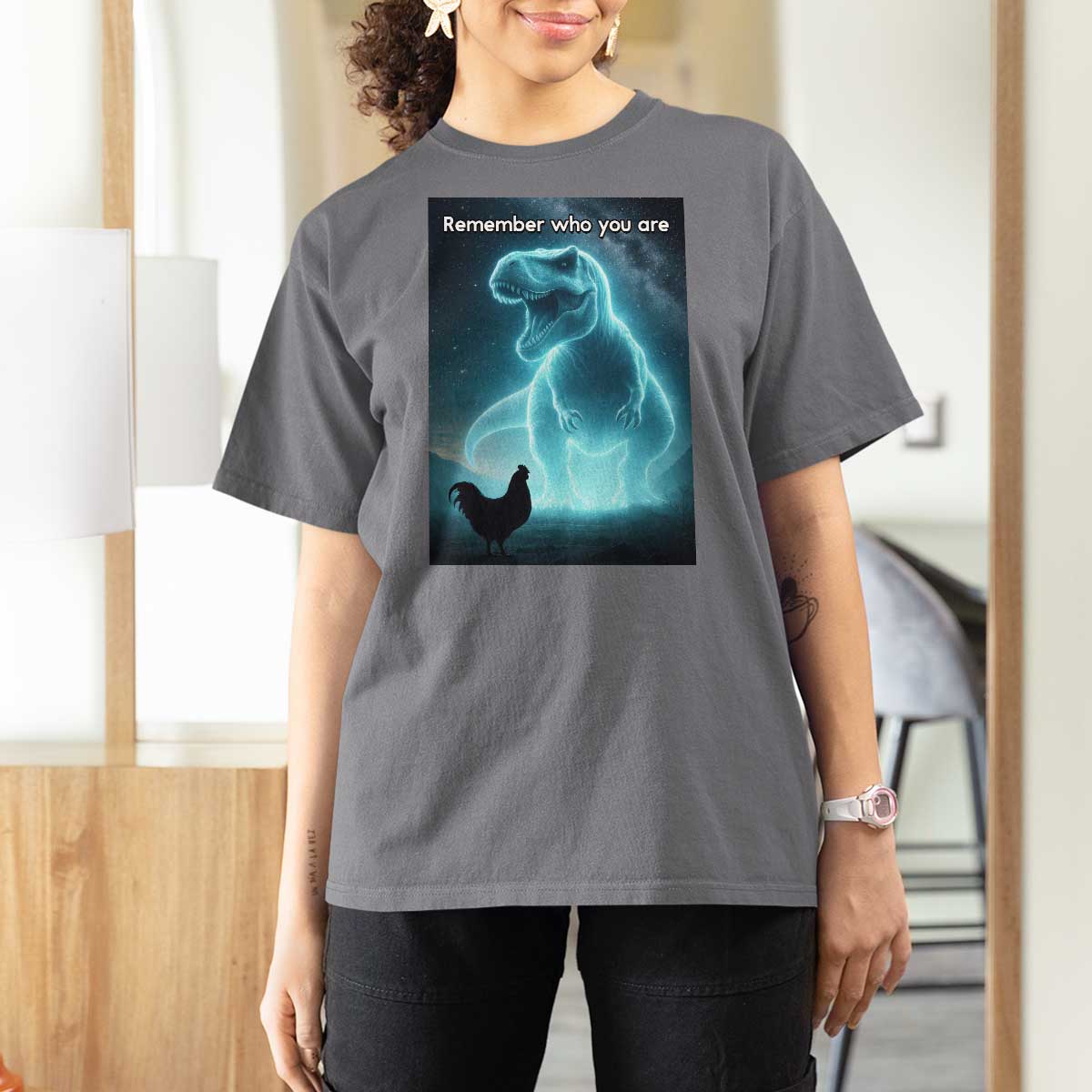 Remember Who You Are T Shirt For Women Funny Evolution Joke Meme Chicken Dinosaur - Wonder Print Shop