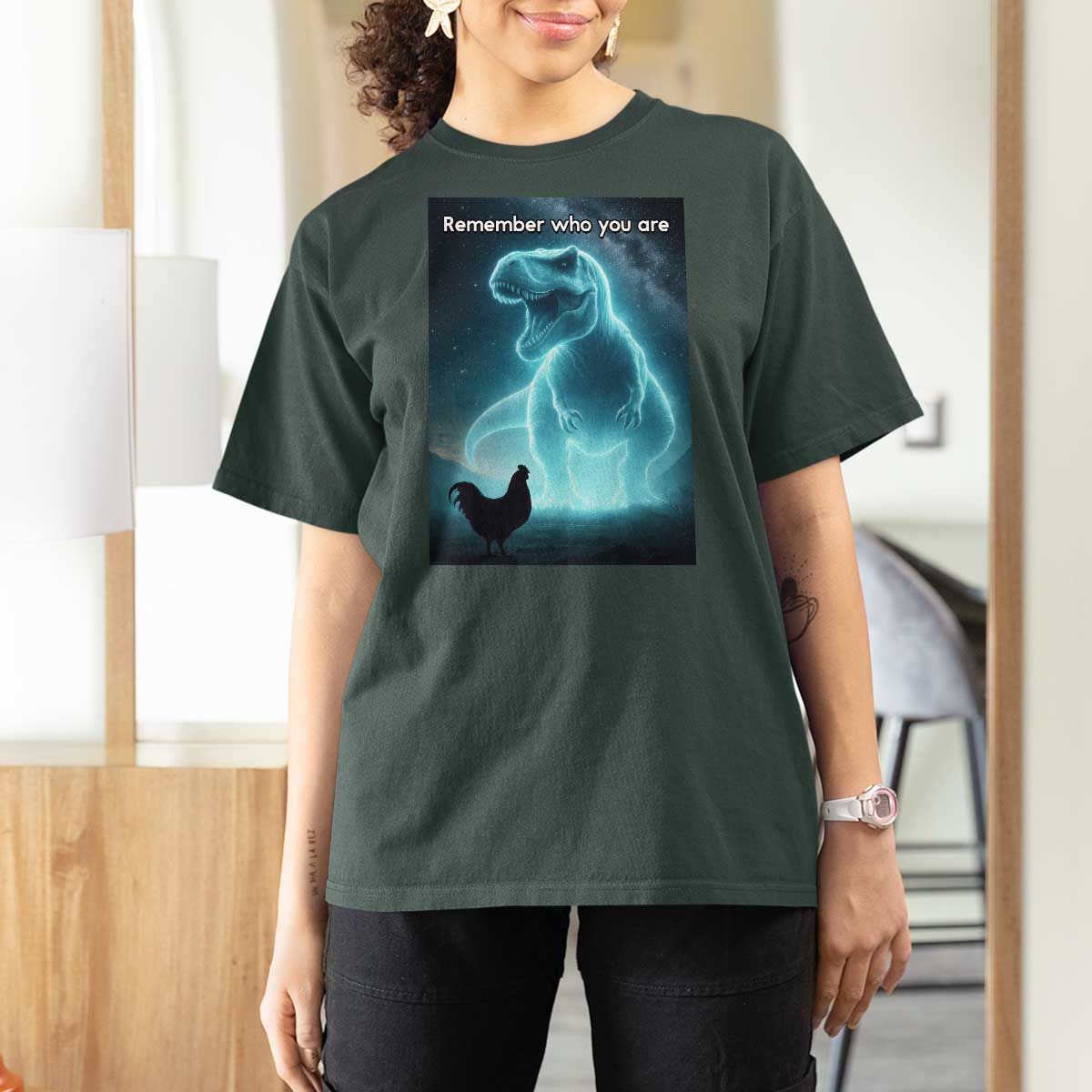 Remember Who You Are T Shirt For Women Funny Evolution Joke Meme Chicken Dinosaur - Wonder Print Shop