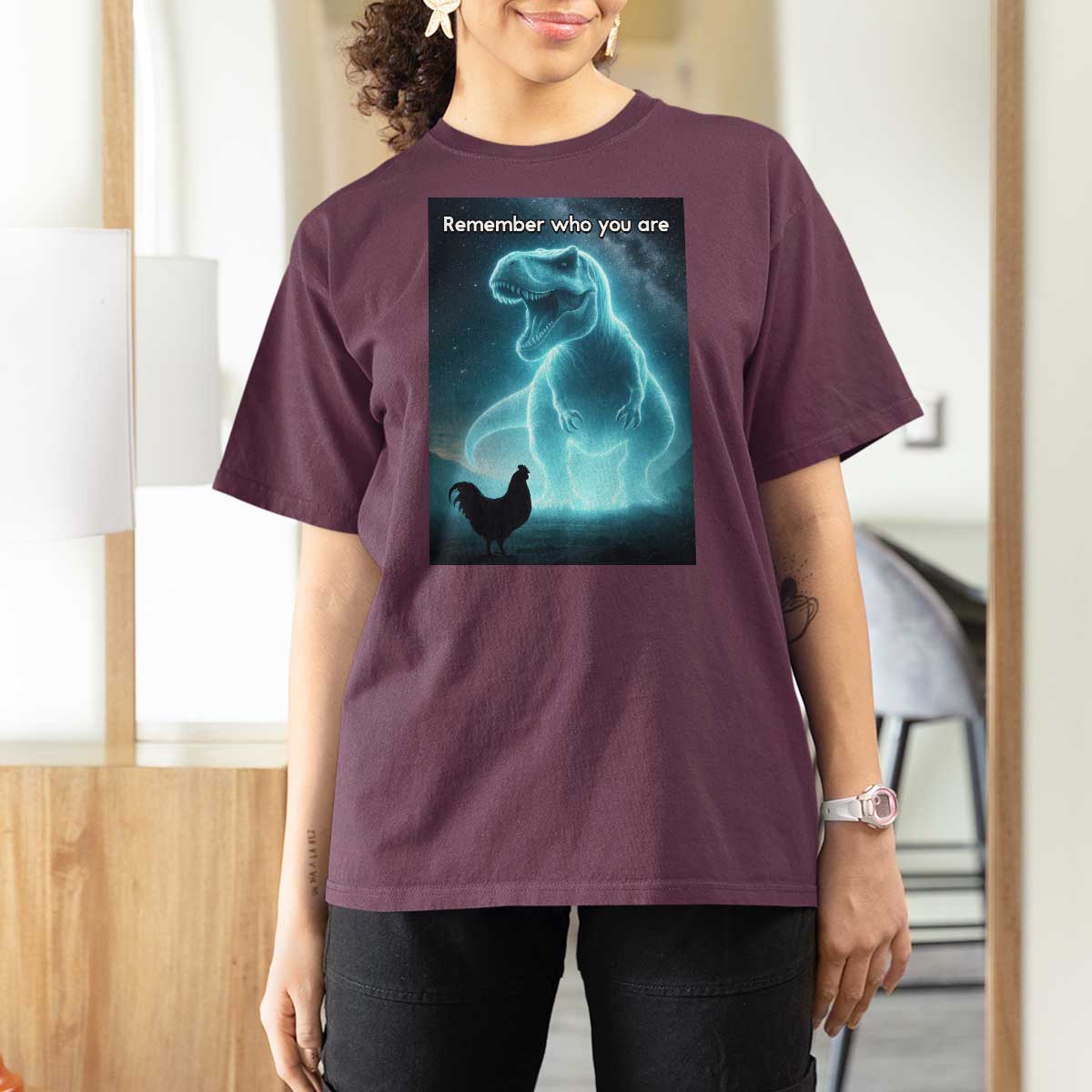 Remember Who You Are T Shirt For Women Funny Evolution Joke Meme Chicken Dinosaur - Wonder Print Shop