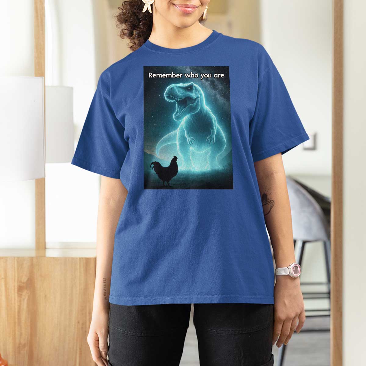 Remember Who You Are T Shirt For Women Funny Evolution Joke Meme Chicken Dinosaur - Wonder Print Shop