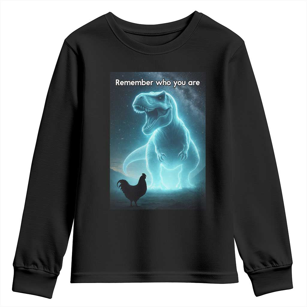Remember Who You Are Youth Sweatshirt Funny Evolution Joke Meme Chicken Dinosaur - Wonder Print Shop