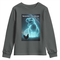 Remember Who You Are Youth Sweatshirt Funny Evolution Joke Meme Chicken Dinosaur - Wonder Print Shop