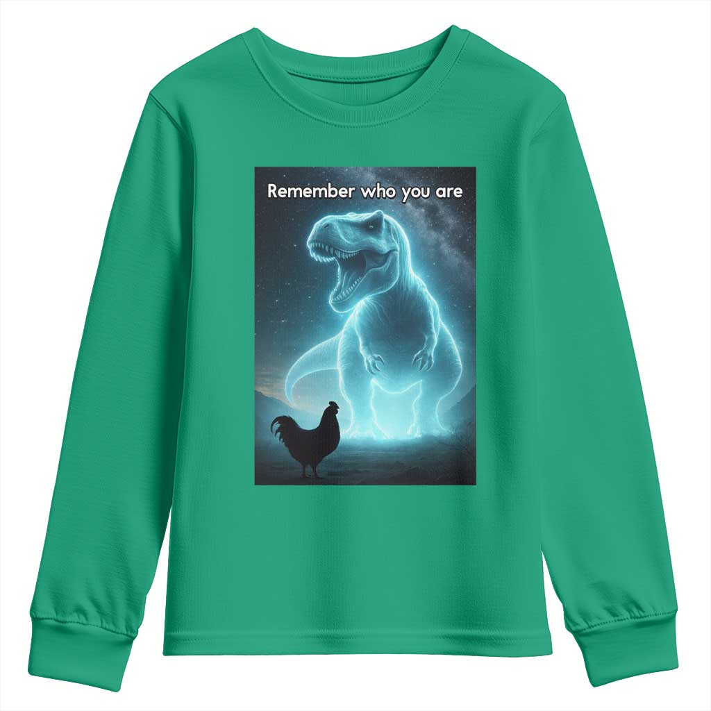 Remember Who You Are Youth Sweatshirt Funny Evolution Joke Meme Chicken Dinosaur - Wonder Print Shop
