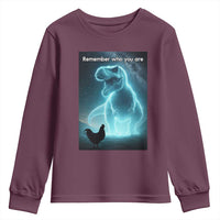 Remember Who You Are Youth Sweatshirt Funny Evolution Joke Meme Chicken Dinosaur - Wonder Print Shop