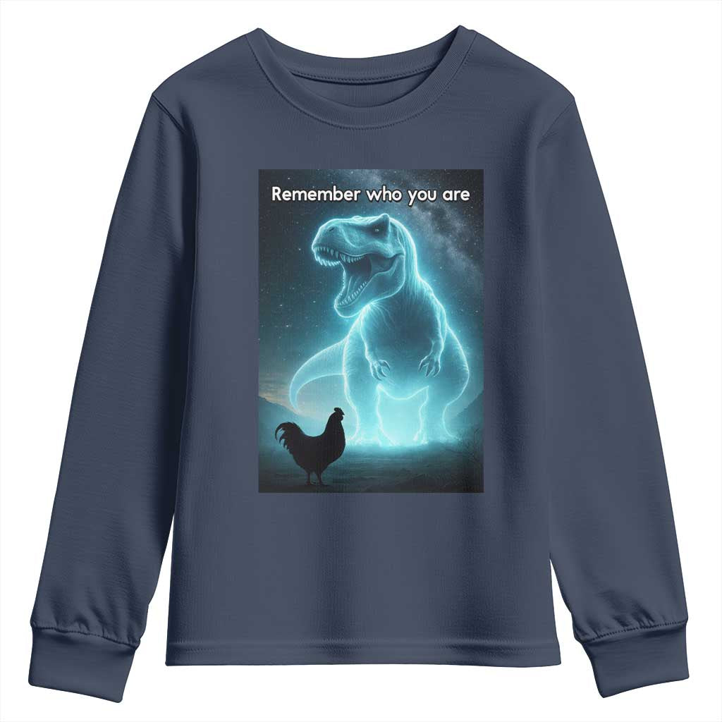 Remember Who You Are Youth Sweatshirt Funny Evolution Joke Meme Chicken Dinosaur - Wonder Print Shop