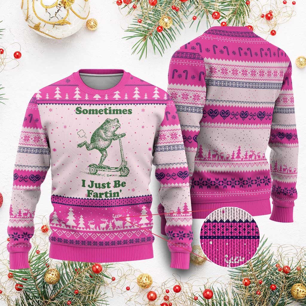 Sometimes I Just Be Fartin Ugly Christmas Sweater Vintage 90s Funny Frog Meme Unhinged Gag Gift - Wonder Print Shop