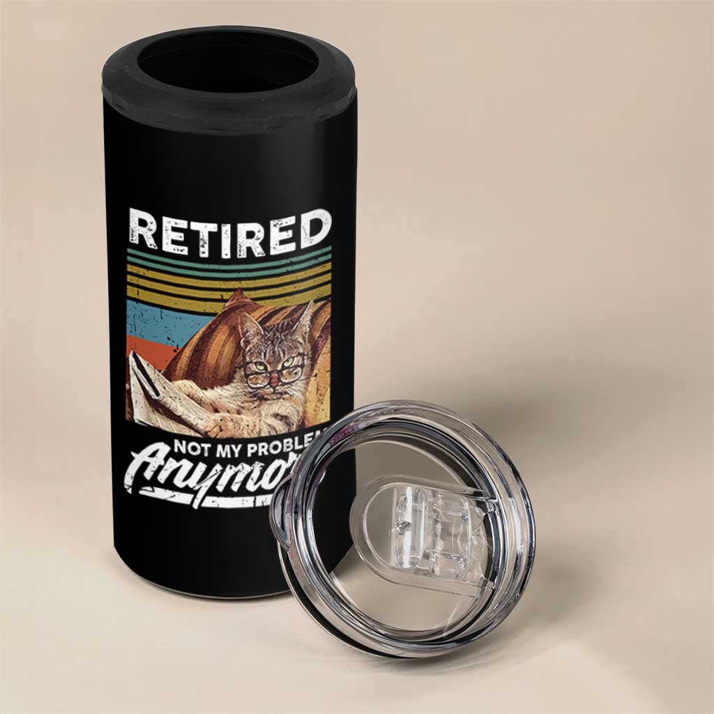 Funny Cat Retired 4 in 1 Can Cooler Tumbler Not My Problem Anymore 90s Vintage Style