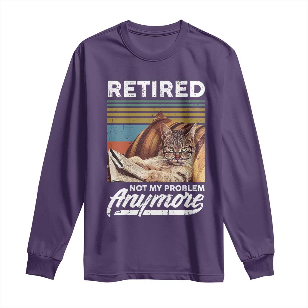 Funny Cat Retired Long Sleeve Shirt Not My Problem Anymore 90s Vintage Style