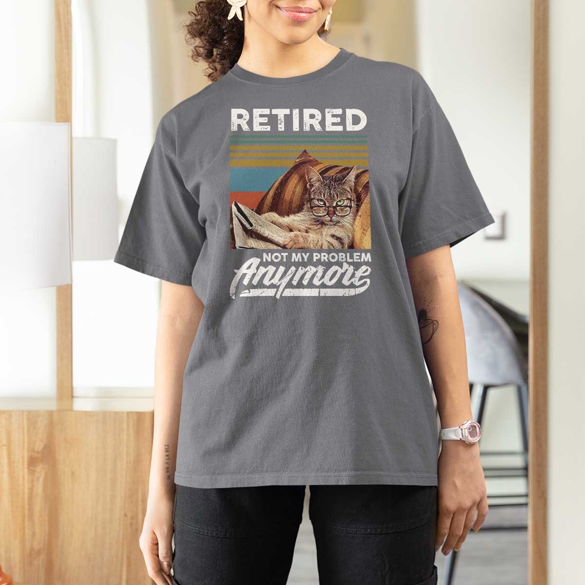 Funny Cat Retired T Shirt For Women Not My Problem Anymore 90s Vintage Style
