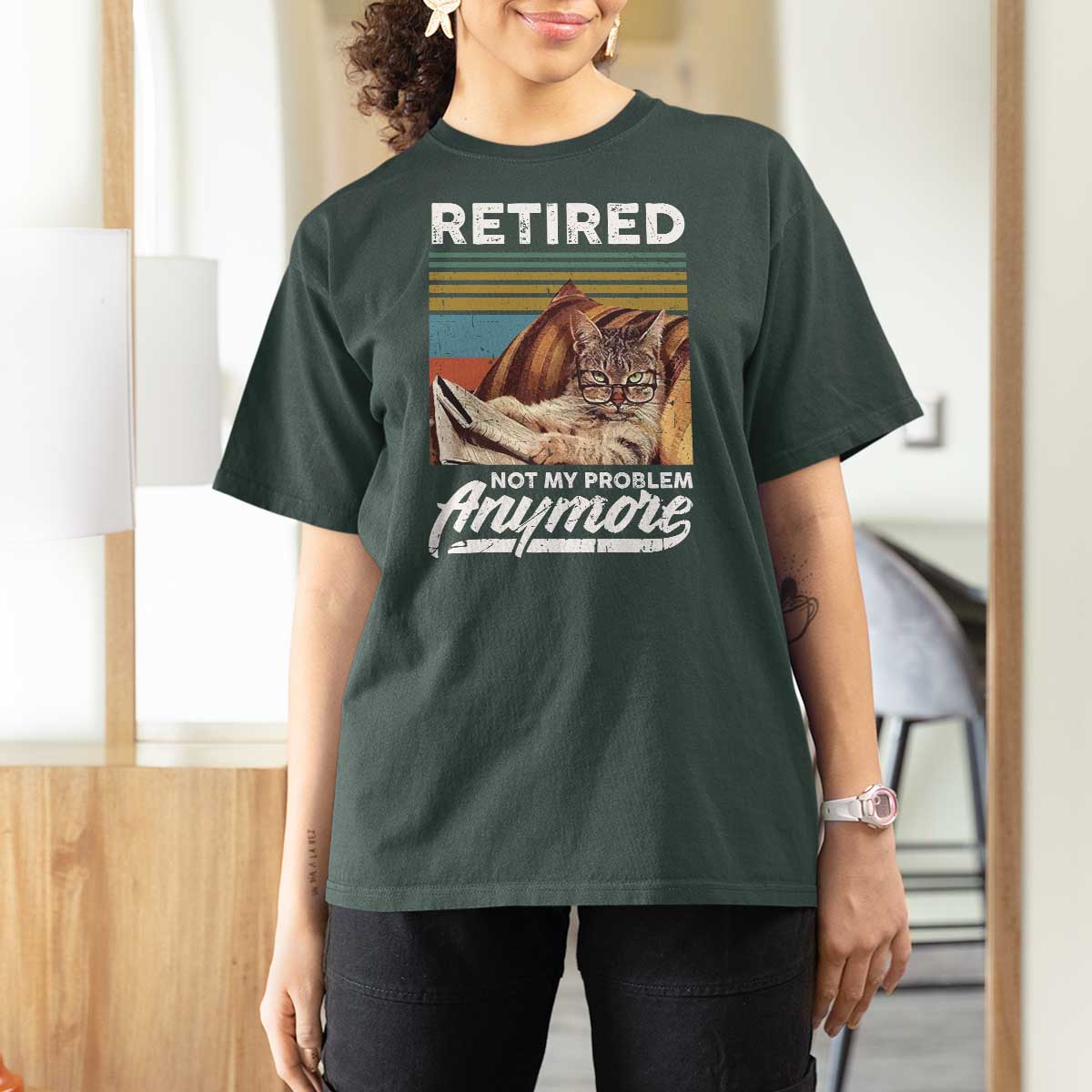 Funny Cat Retired T Shirt For Women Not My Problem Anymore 90s Vintage Style