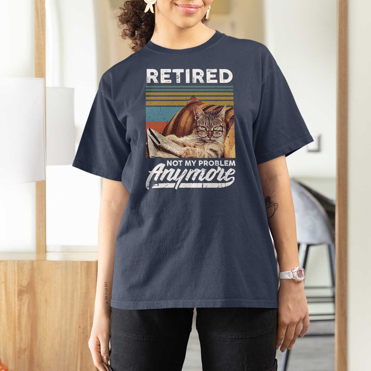 Funny Cat Retired T Shirt For Women Not My Problem Anymore 90s Vintage Style