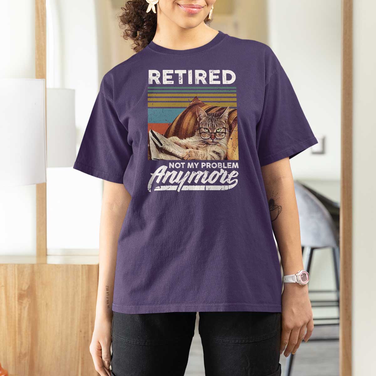 Funny Cat Retired T Shirt For Women Not My Problem Anymore 90s Vintage Style