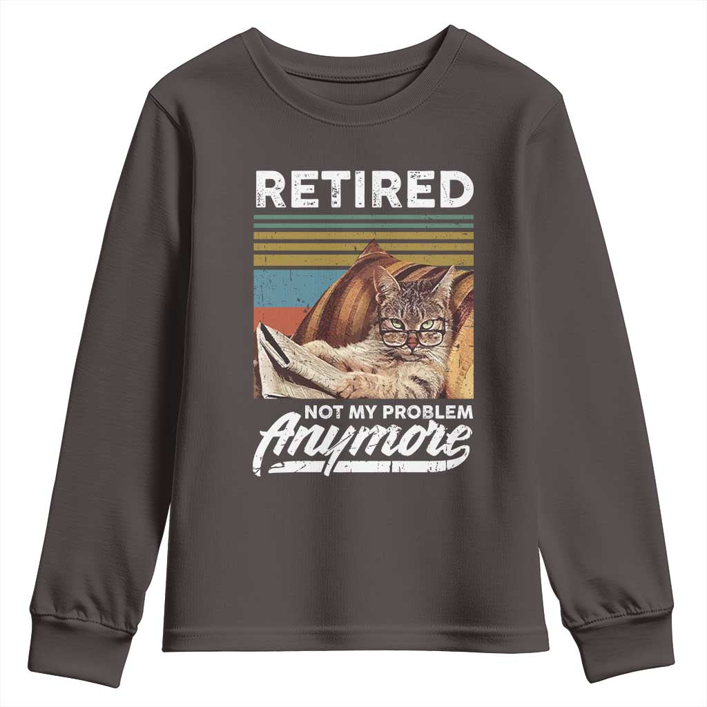 Funny Cat Retired Youth Sweatshirt Not My Problem Anymore 90s Vintage Style