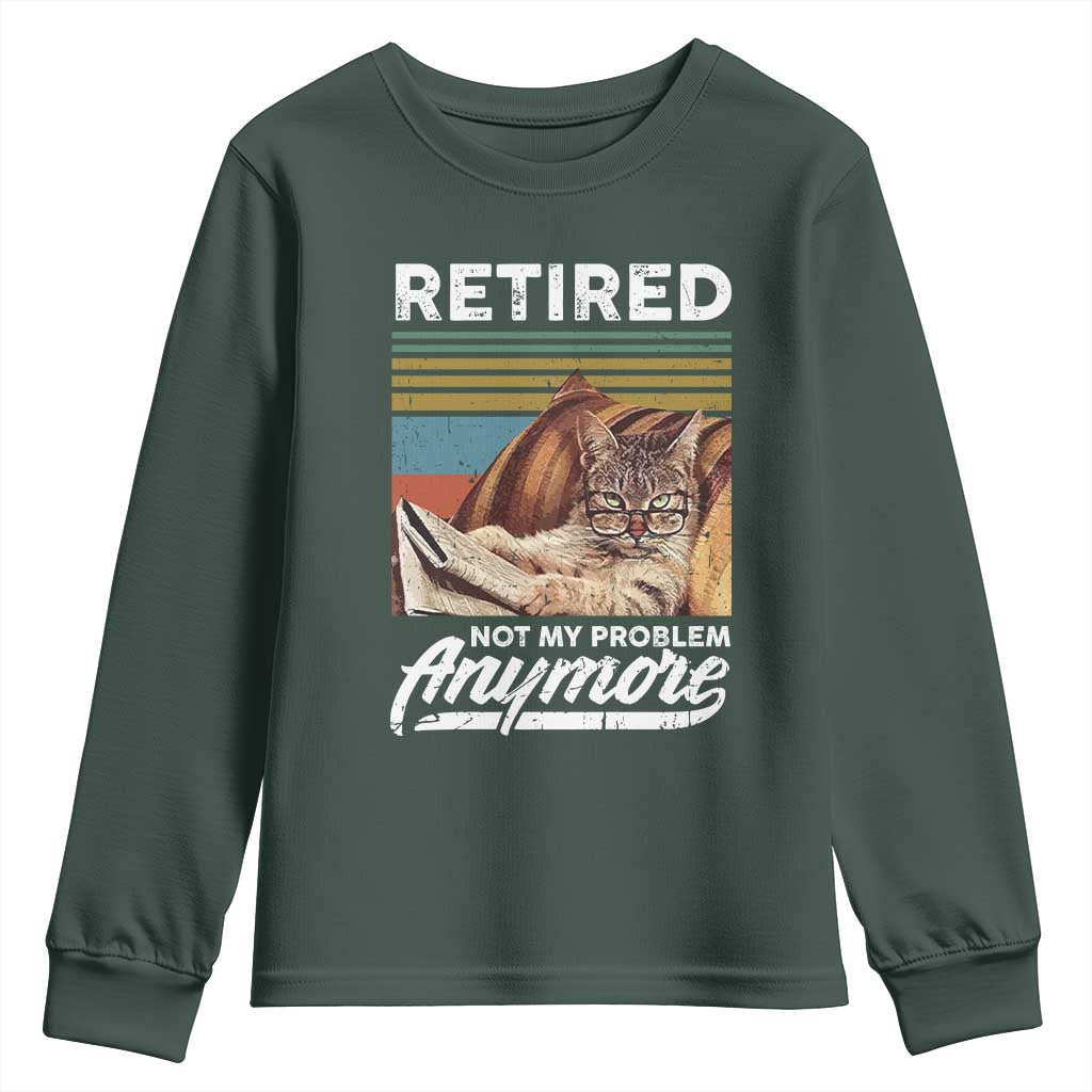Funny Cat Retired Youth Sweatshirt Not My Problem Anymore 90s Vintage Style