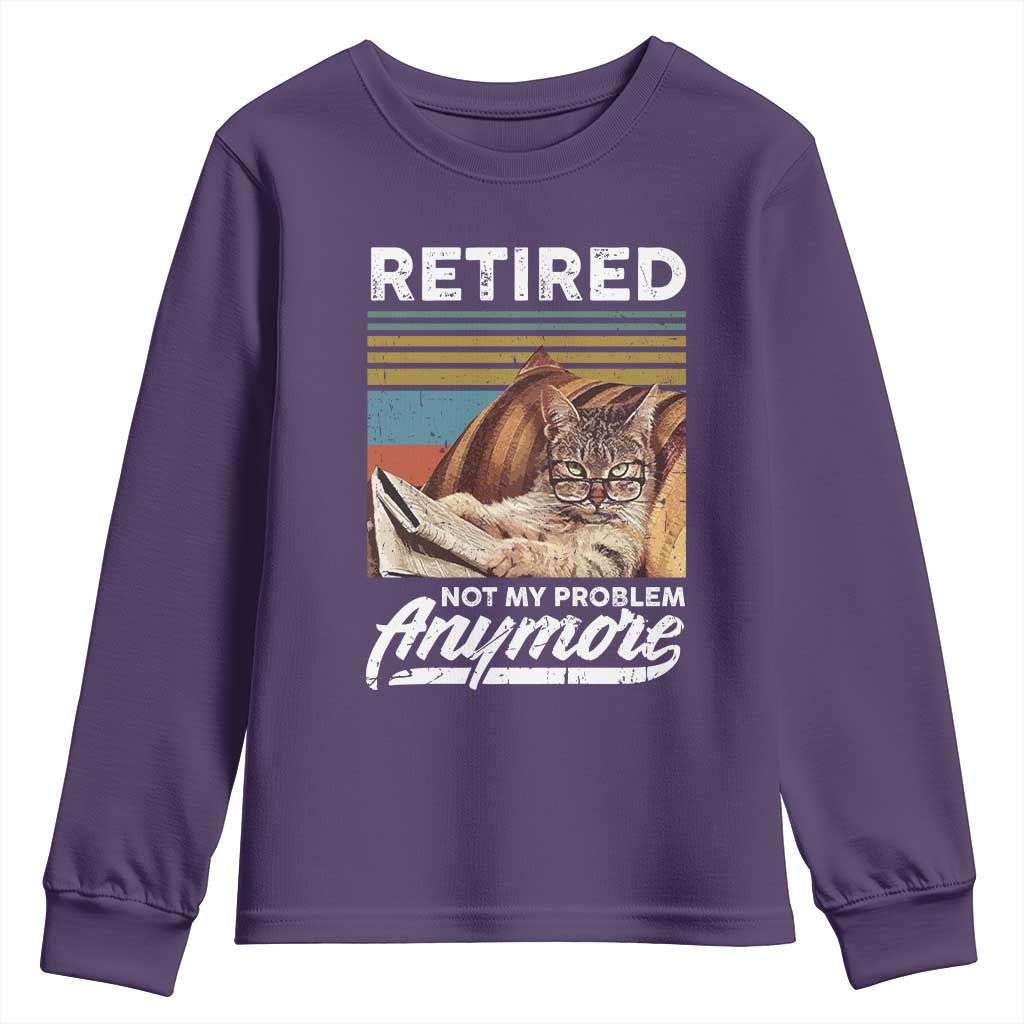 Funny Cat Retired Youth Sweatshirt Not My Problem Anymore 90s Vintage Style