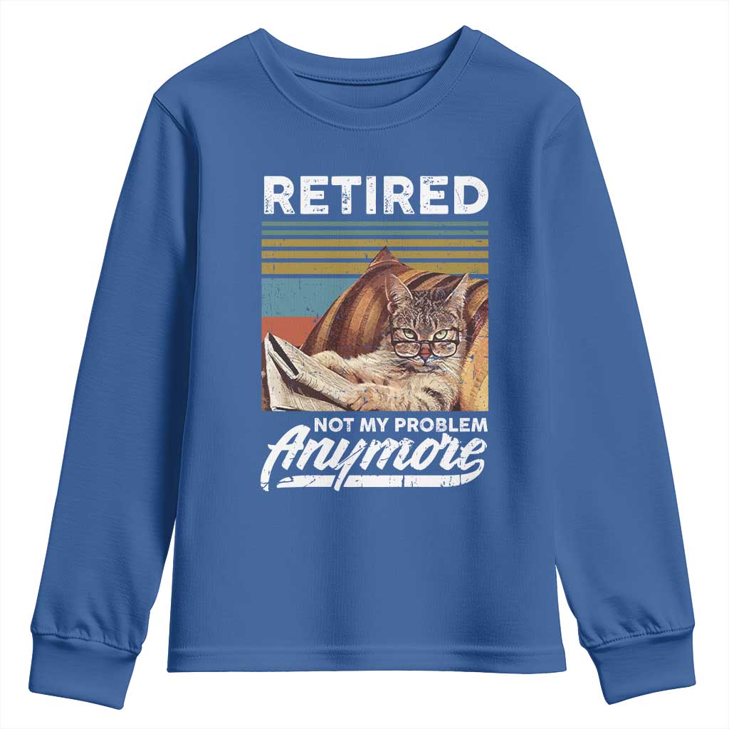 Funny Cat Retired Youth Sweatshirt Not My Problem Anymore 90s Vintage Style