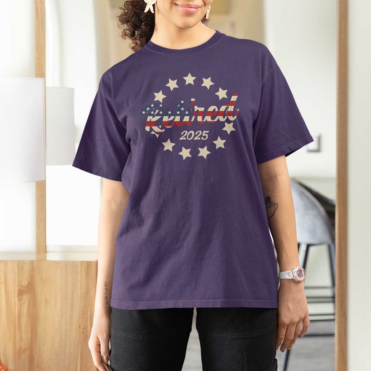 Retired 2025 T Shirt For Women Retirement Gifts American Flag