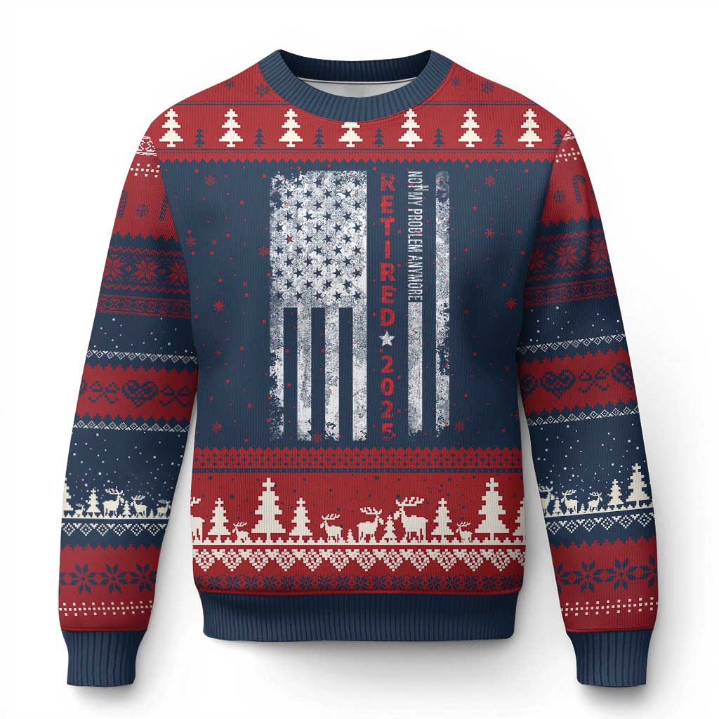 Retired 2025 Ugly Christmas Sweater Vintage Old American Flag - Wonder Print Shop