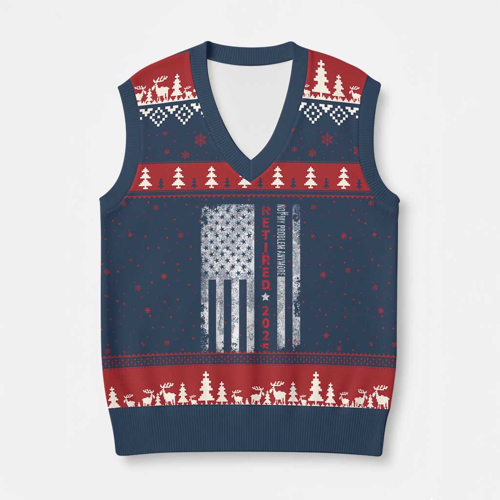 Retired 2025 V-Neck Knit Sweater Vest Vintage Old American Flag - Wonder Print Shop