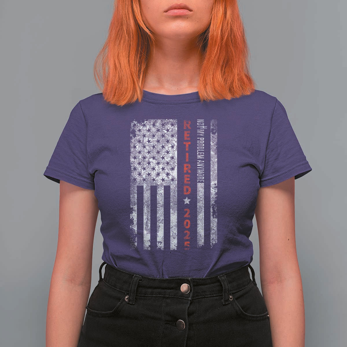 Retired 2025 T Shirt For Women Vintage Old American Flag - Wonder Print Shop