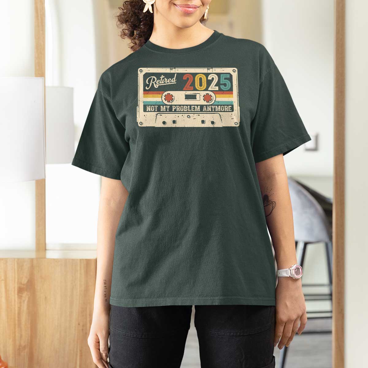 Retired 2025 T Shirt For Women Not My Problem Anymore Retro Cassette