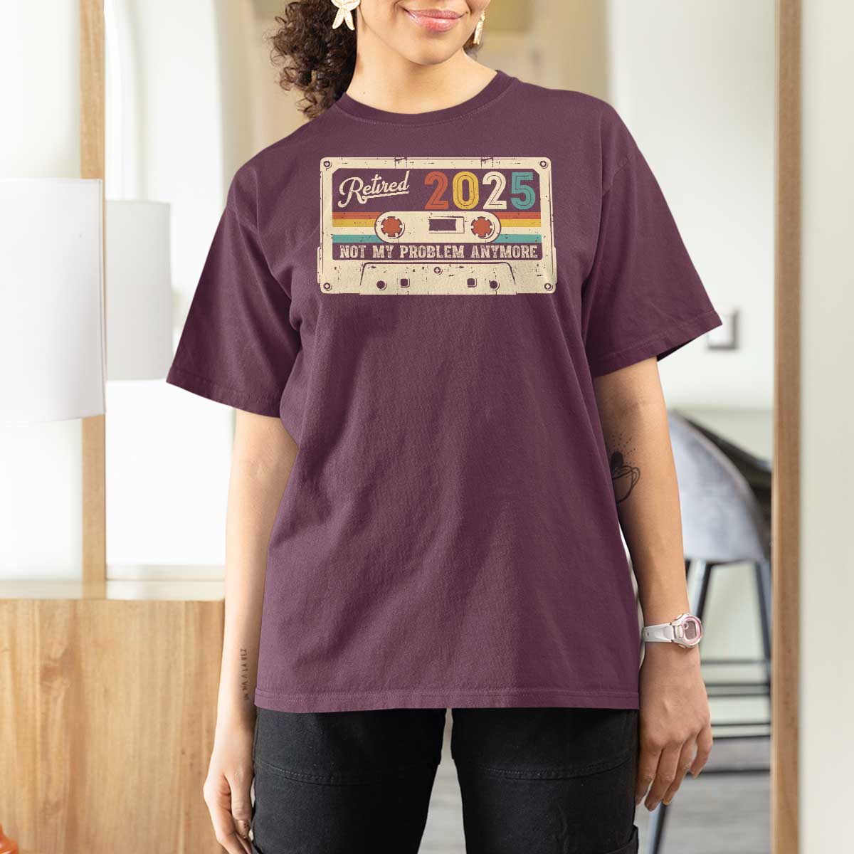 Retired 2025 T Shirt For Women Not My Problem Anymore Retro Cassette