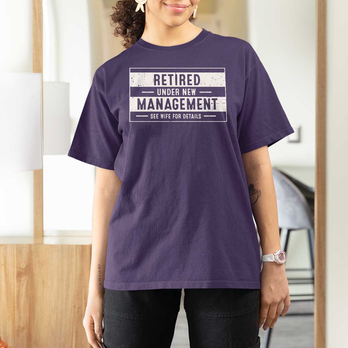 Funny Retirement Presents T Shirt For Women Retired Under New Management See Wife for Details