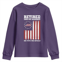 Funny Retired 2025 Youth Sweatshirt Under New Management See Wife for Details American Flag