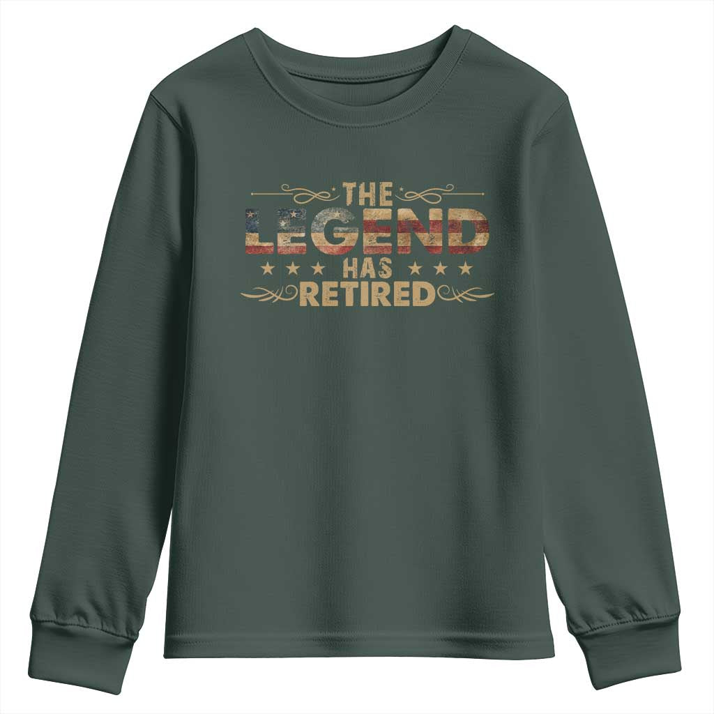 The Legend Has Retired 2025 Youth Sweatshirt Retro American Flag