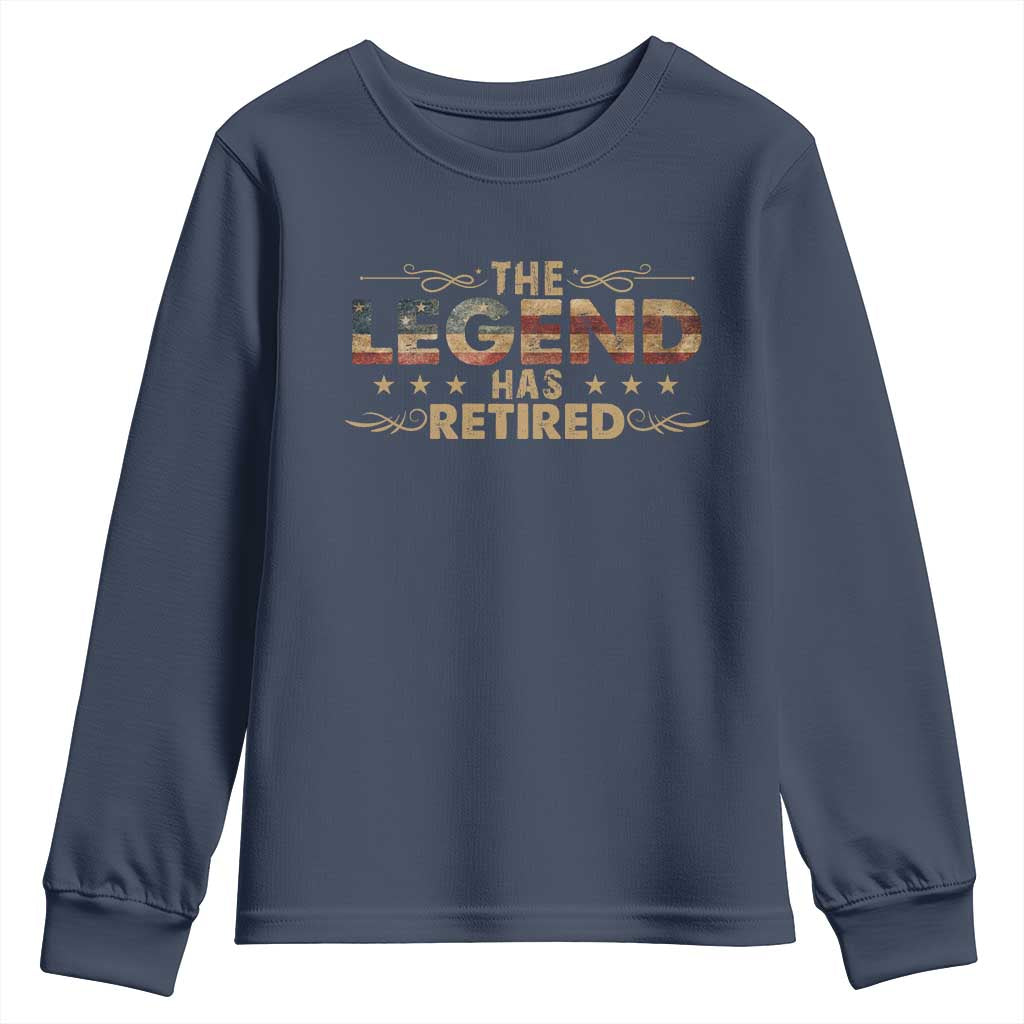 The Legend Has Retired 2025 Youth Sweatshirt Retro American Flag
