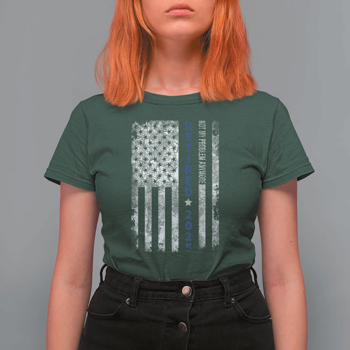 Retired 2025 T Shirt For Women Not My Problem Anymore Vintage American Flag - Wonder Print Shop
