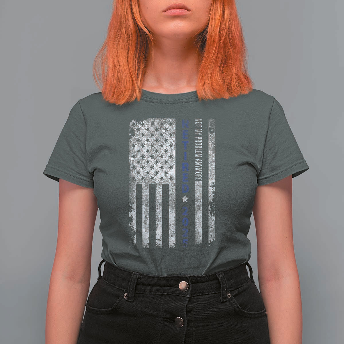 Retired 2025 T Shirt For Women Not My Problem Anymore Vintage American Flag - Wonder Print Shop