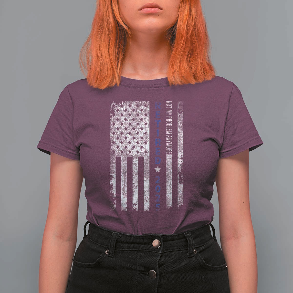 Retired 2025 T Shirt For Women Not My Problem Anymore Vintage American Flag - Wonder Print Shop