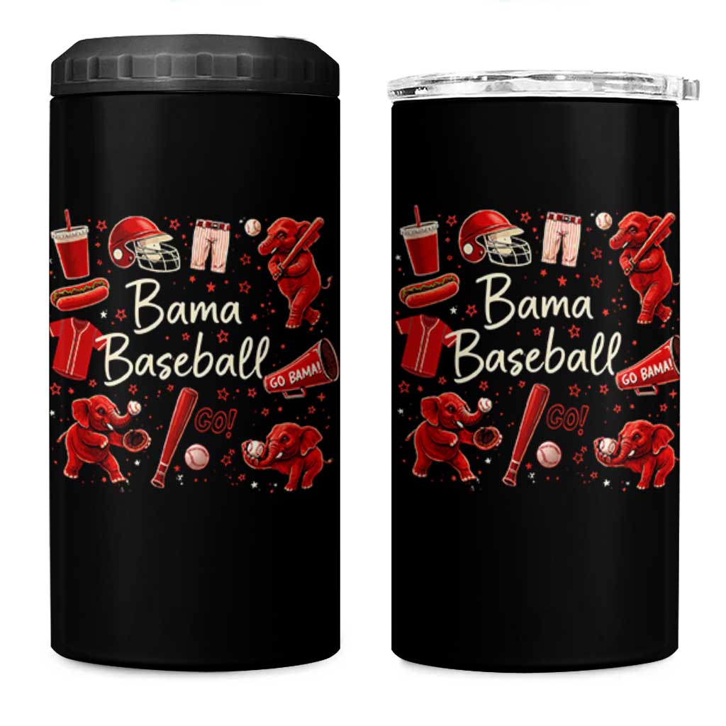 Alabama Baseball 4 in 1 Can Cooler Tumbler Cute Trendy Bama Fan Game Day Doodle