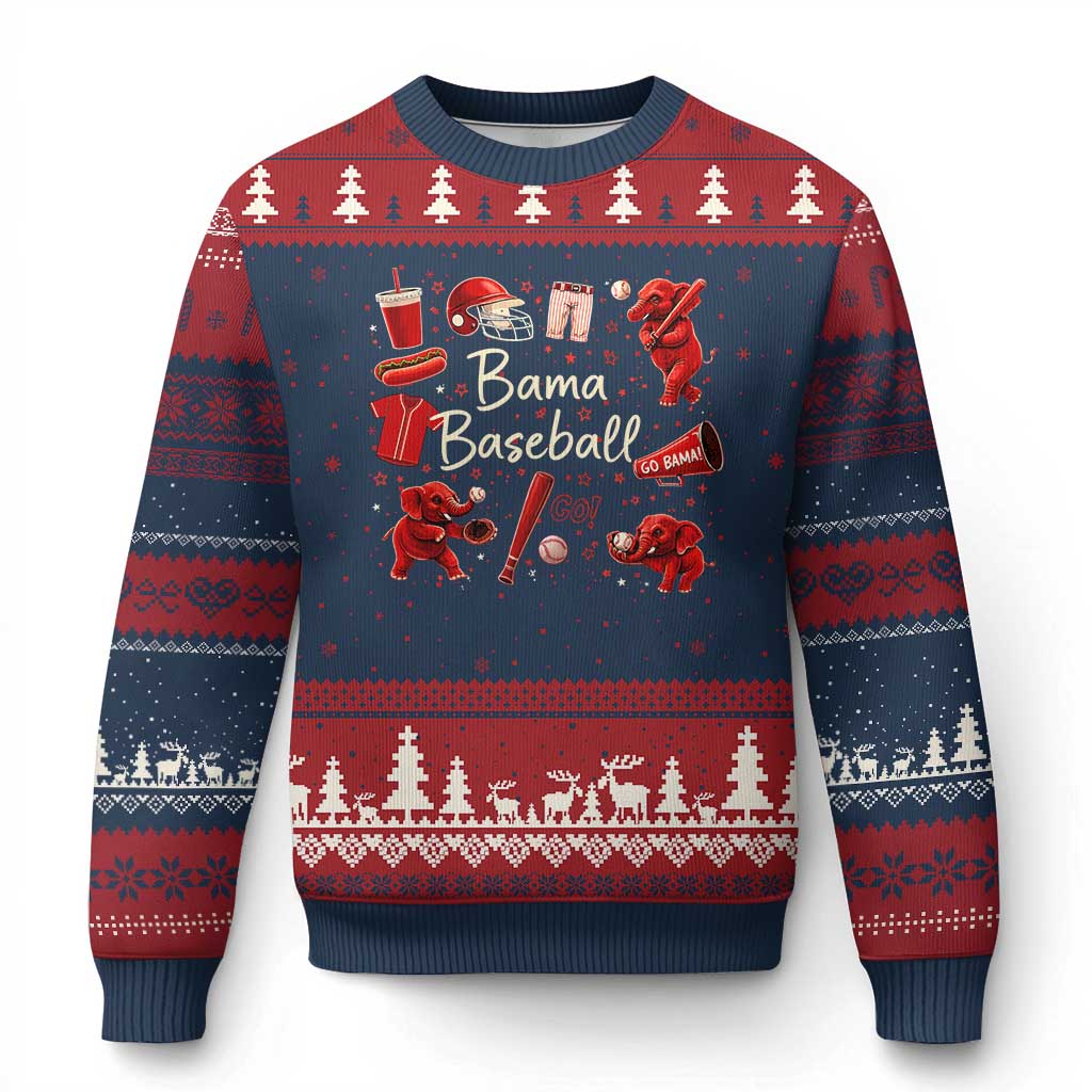 Alabama Baseball Ugly Christmas Sweater Cute Trendy Bama Fan Game Day Doodle