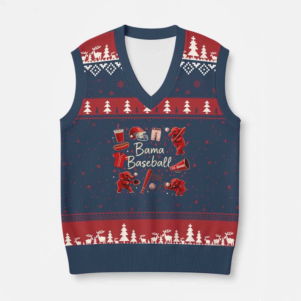 Alabama Baseball V-Neck Knit Sweater Vest Cute Trendy Bama Fan Game Day Doodle
