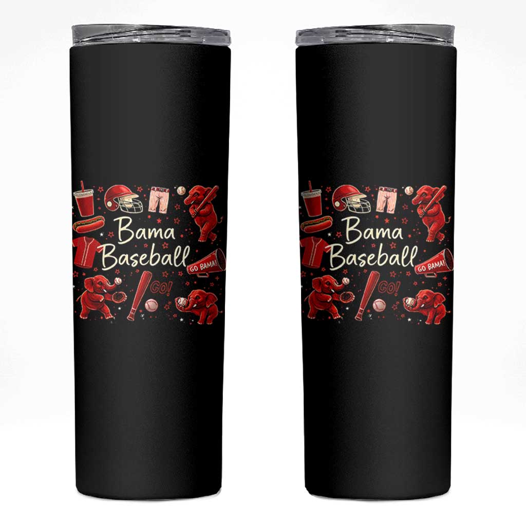 Alabama Baseball Skinny Tumbler Cute Trendy Bama Fan Game Day Doodle
