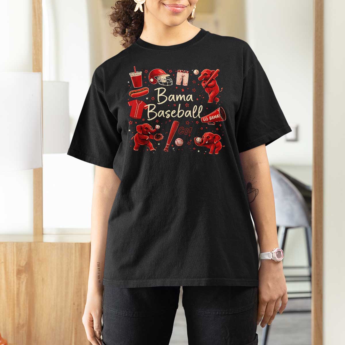 Alabama Baseball T Shirt For Women Cute Trendy Bama Fan Game Day Doodle